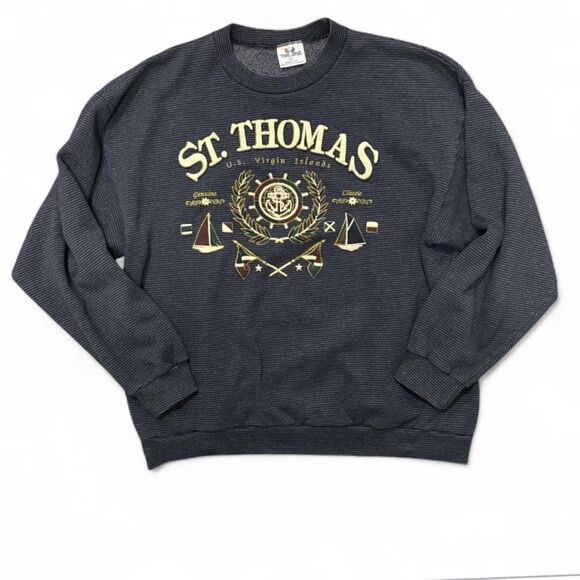 VTG Tee jays St. Thomas US Virgin Islands Sweatshirt Crewneck XL 90s Stripe USA - Picture 1 of 9